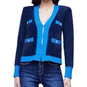L’ Agence Contrasting Blue Cardigan, Fits XS and Small Comfortably